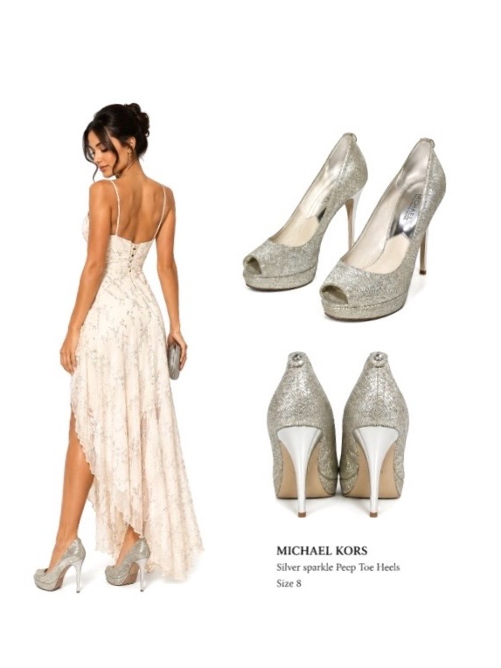 Michael Kors , Silver sparkle Peep Toe Heels, Size 8